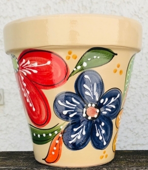 Wandblumentopf, cremefarben mit bunten Blumen