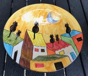 Dekoschale, Obstschale - Dorf mit Katzen