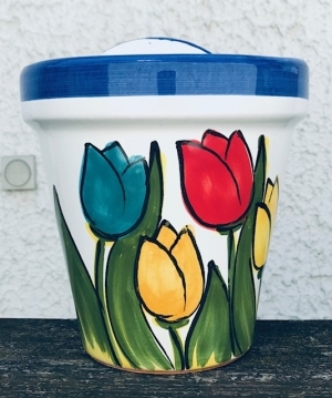 Wandblumentopf, glasiert mit Tulpen