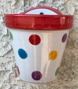 Wandblumentopf glasiert mit bunten Punkten